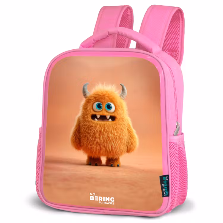 Kids backpack - Pink - Orange Fluffy Monster with Horns — 4
