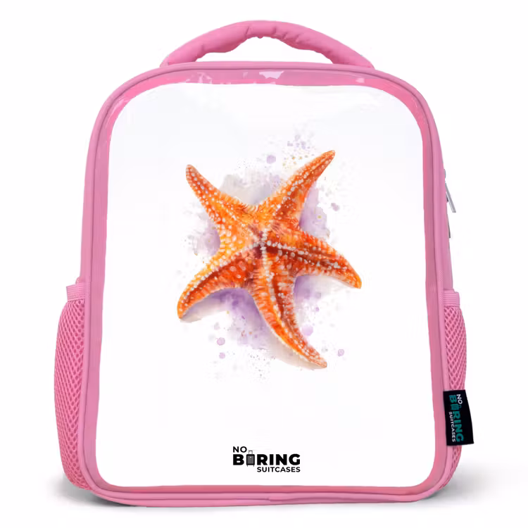 Kids backpack - Pink - Orange Starfish Illustration — 1