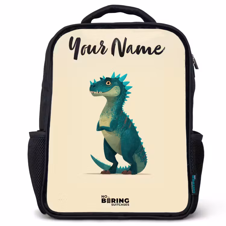 Kids backpack with name - Black - Dino - Animal - Blue - Green — 1