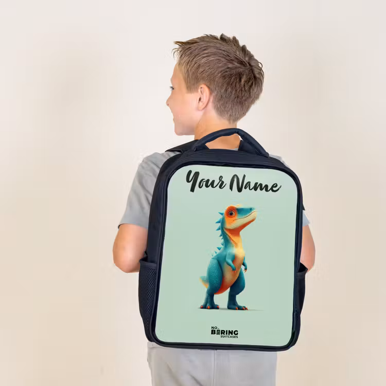 Kids backpack with name - Black - Dino - Animal - Green - Orange — 2