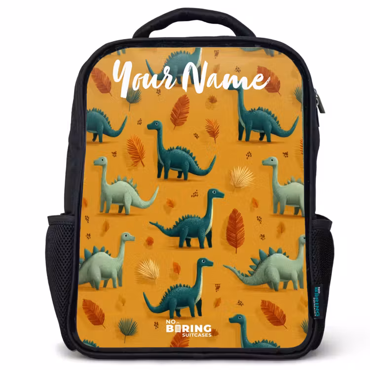Kids backpack with name - Black - Dino - Animals - Pattern — 1