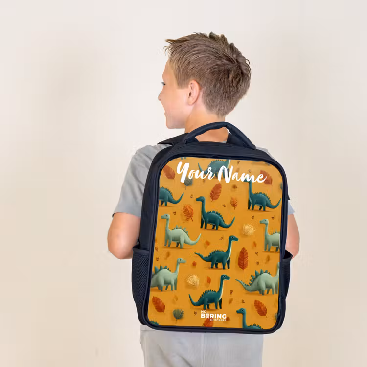 Kids backpack with name - Black - Dino - Animals - Pattern — 2