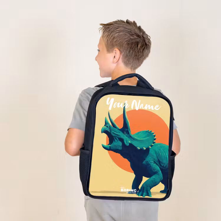 Kids backpack with name - Black - Dino - Triceratops - Animal — 2