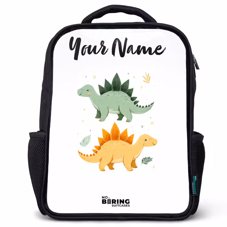 Kids backpack with name - Black - Dinos - Animals - Green - Orange — 1