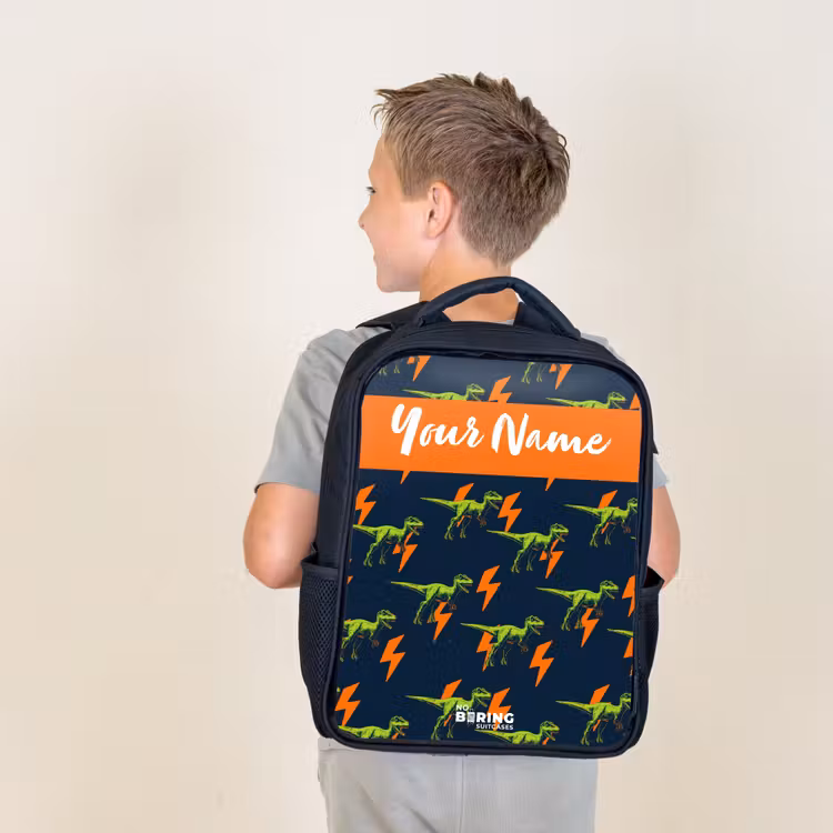 Kids backpack with name - Black - Dinos - Lightning - Animals - Blue — 2