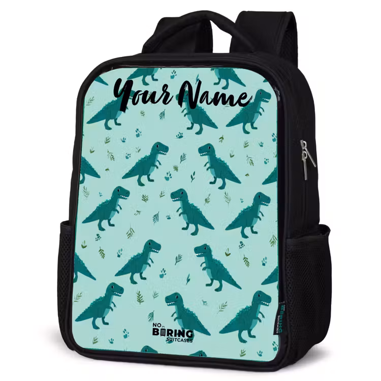 Kids backpack with name - Black - Dinos - Pattern - Green — 4