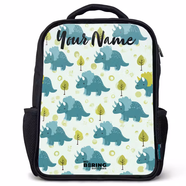 Kids backpack with name - Black - Dinos - Pattern - Nature — 1