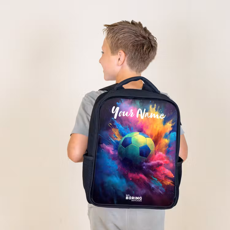 Kids backpack with name - Black - Neon - Ball - Colorful — 2