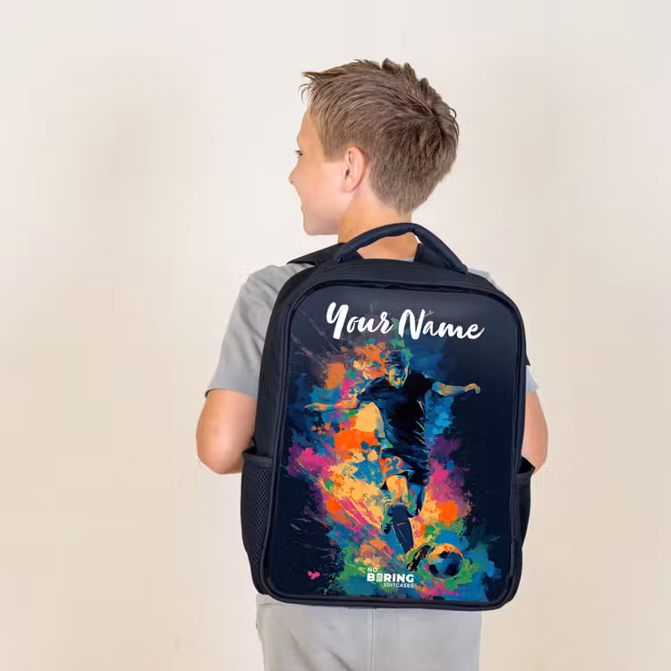 Kids backpack with name - Black - Neon - Footballer - Colorful — 2