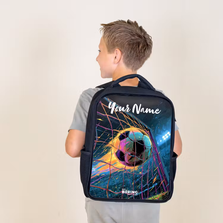 Kids backpack with name - Black - Neon - Net - Football - Colorful — 2