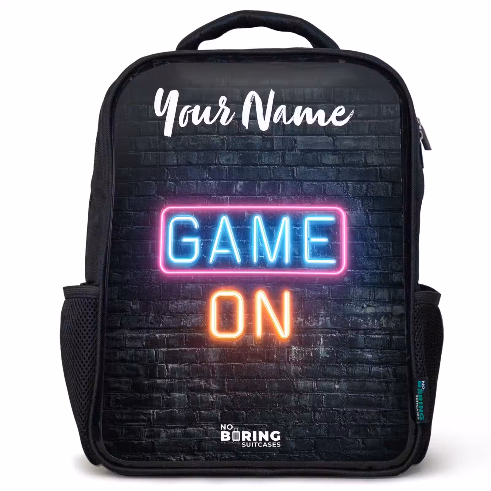 Kids backpack with name - Black - Game - Neon - Wall — 1