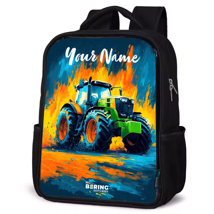 Kids backpack with name - Black - Abstract - Tractor - Groen — 4
