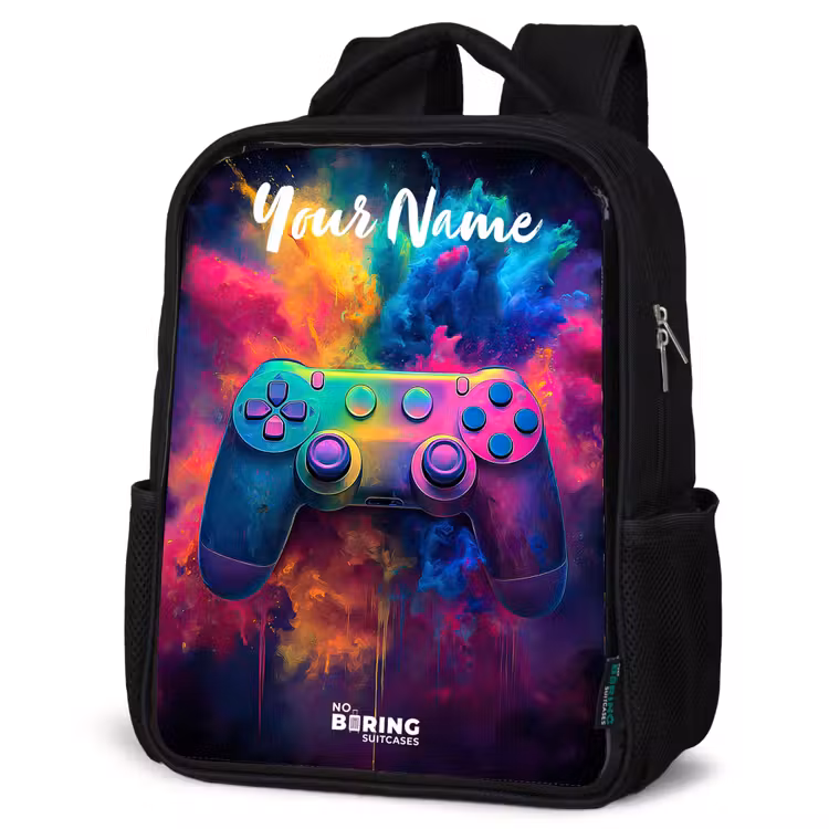 Kids backpack with name - Black - Game - Controller - Colorful - Explosion — 4