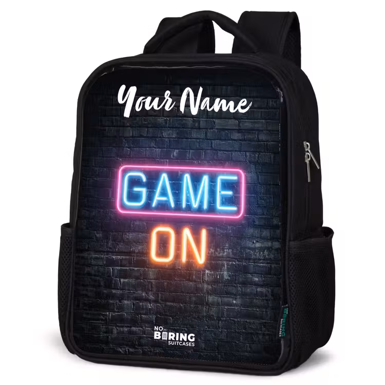 Kids backpack with name - Black - Game - Neon - Wall — 4