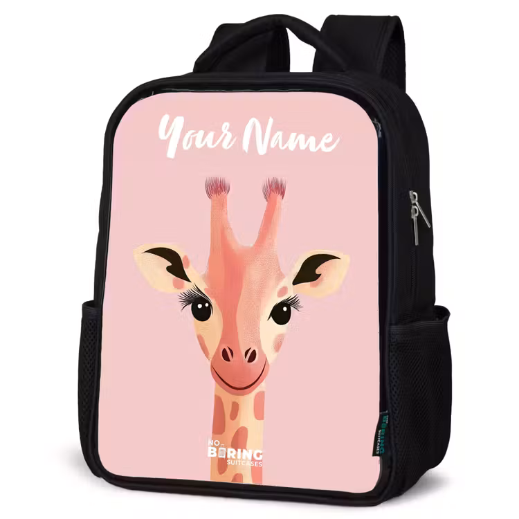 Kids backpack with name - Black - Giraffe - Eyelashes - Minimalist - Pink — 4