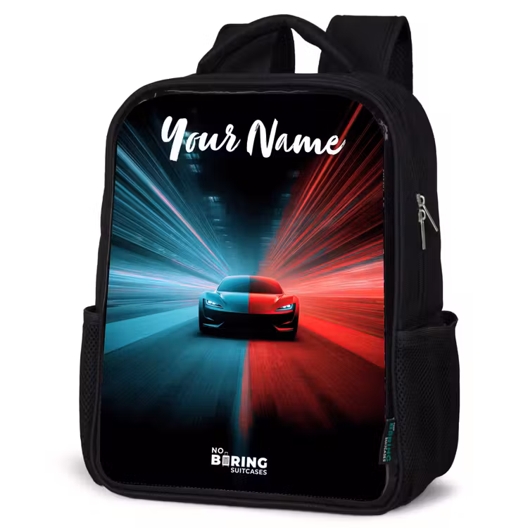 Kids backpack with name - Black - Sports car - Blue - Neon - City — 4