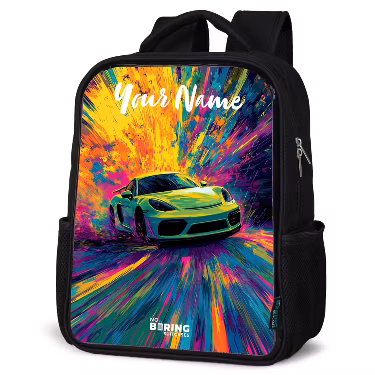 Kids backpack with name - Black - Sports car - Green - Paint stripes - Colors — 4