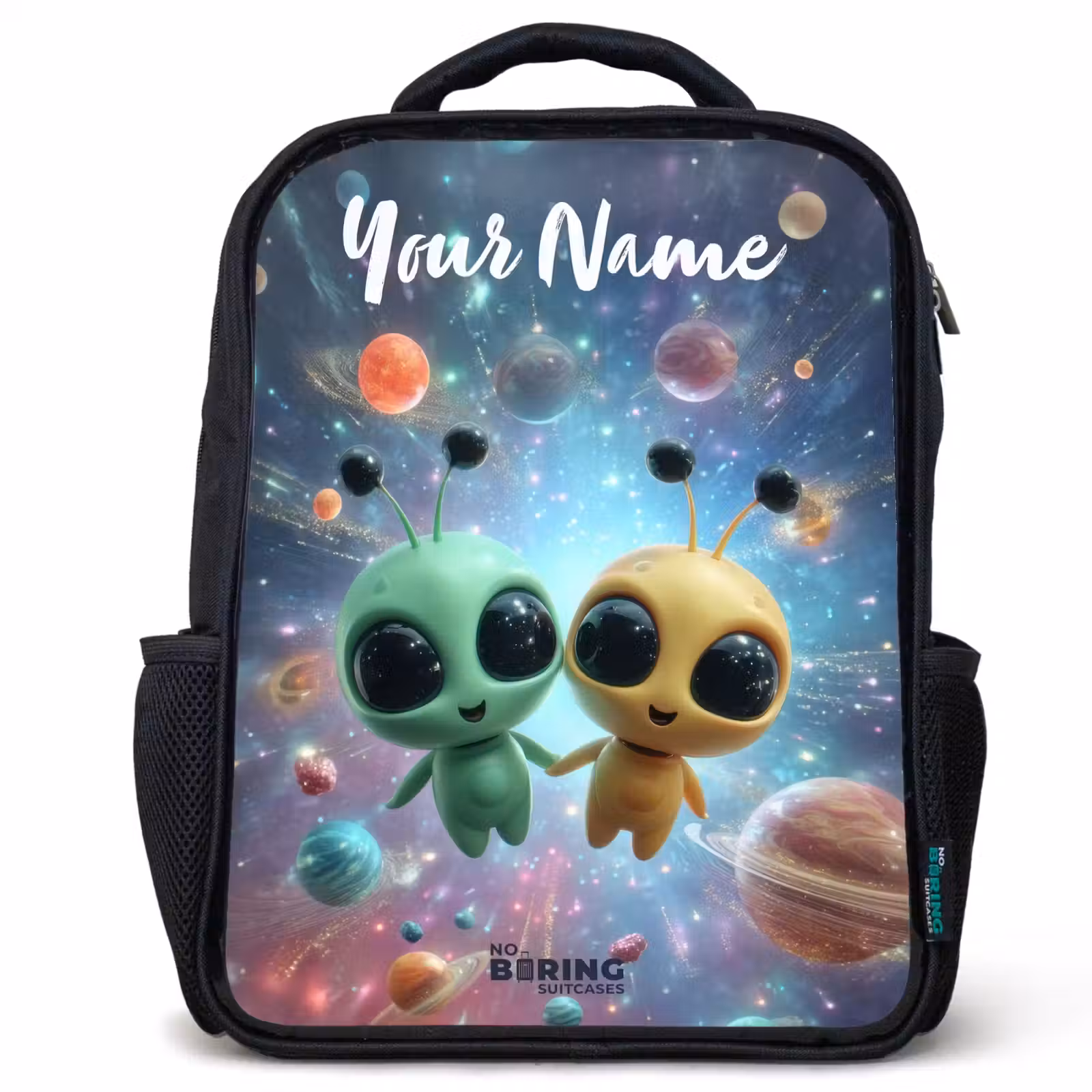 Kids backpack with name - Black - Merry alien friends — 1