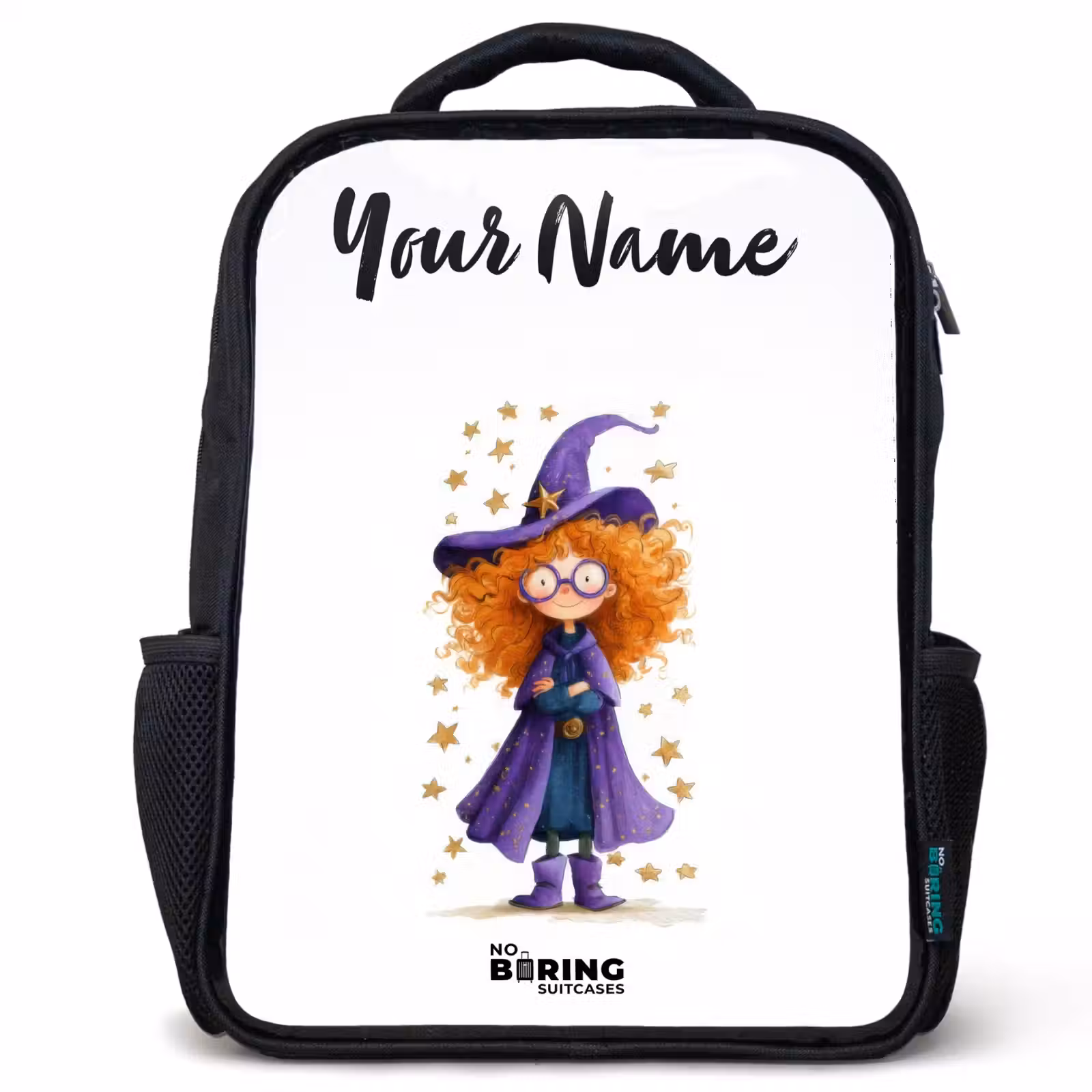 Kids backpack with name - Black - Star magic with curls — 1