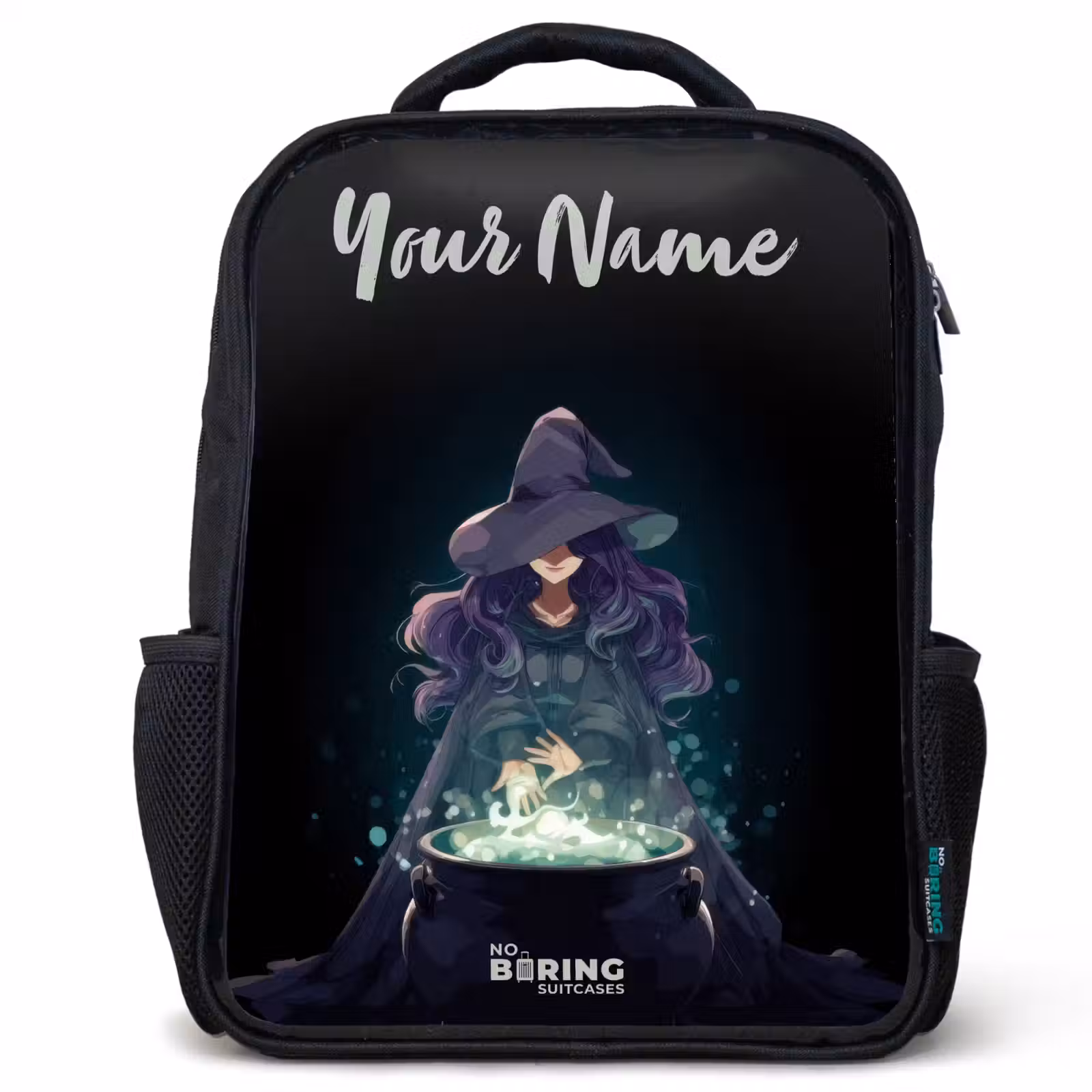 Kids backpack with name - Black - Witch - Cauldron - Magic — 1