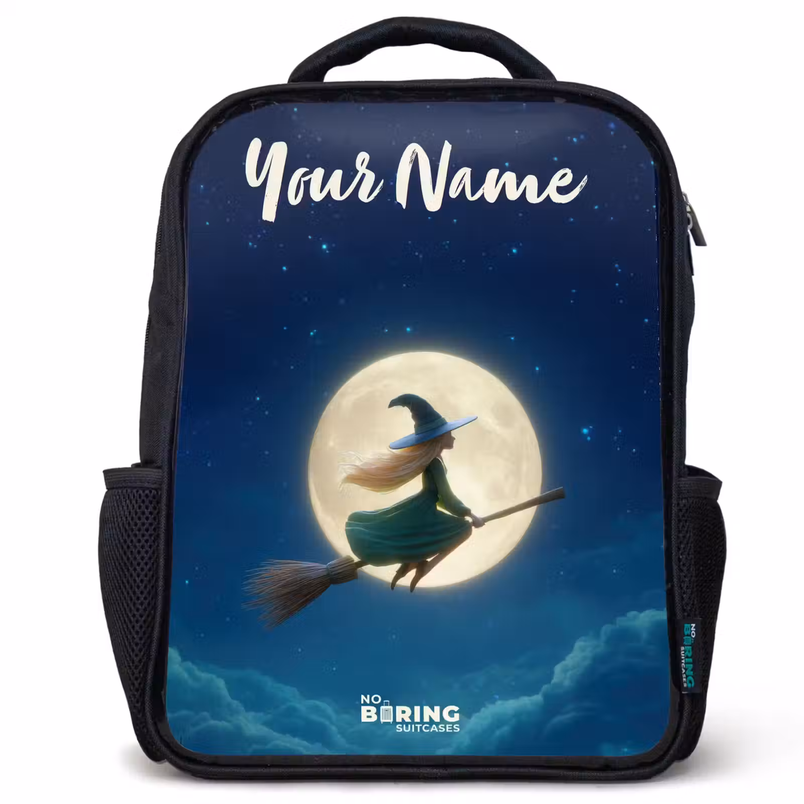 Kids backpack with name - Black - Witch in Moonlight Flight — 1