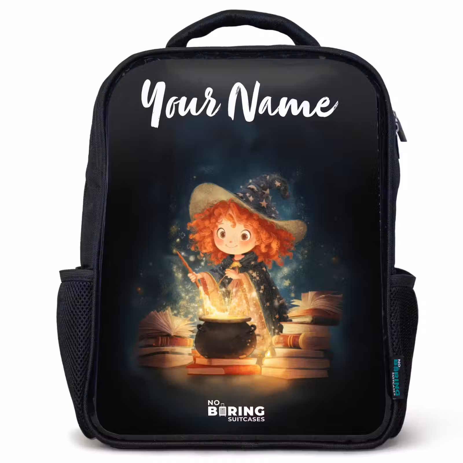 Kids backpack with name - Black - Witch with Sparkling Magic Potion — 1