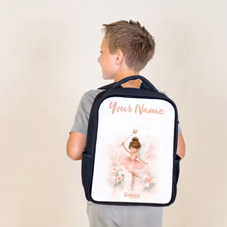 Kids backpack with name - Black - Ballerina fairy in pink — 2