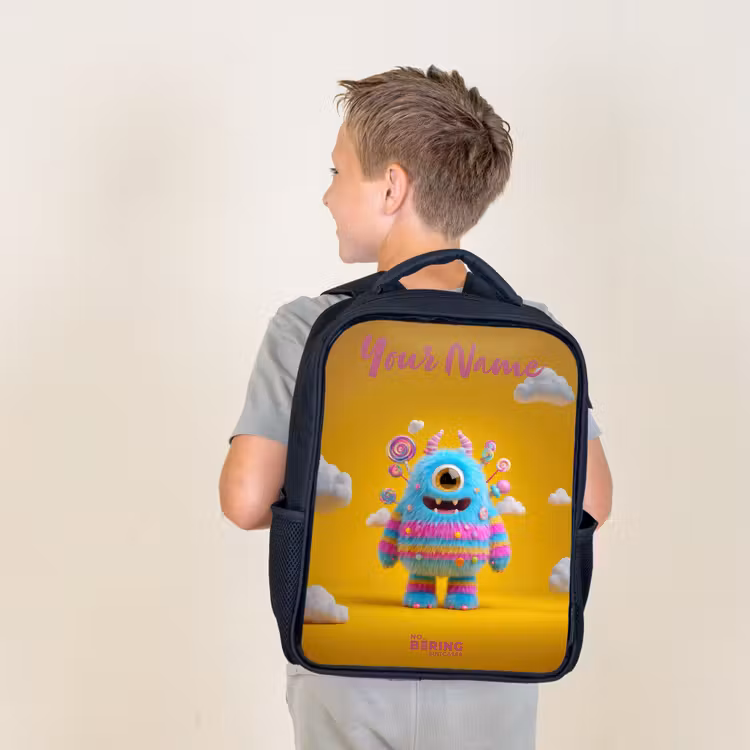 Kids backpack with name - Black - Candy - Monster - Rainbow — 2