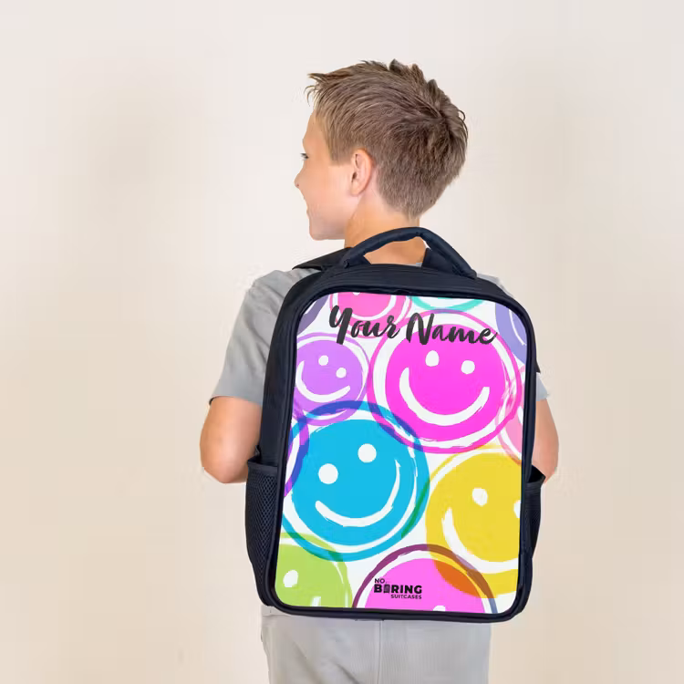 Kids backpack with name - Black - Colorful explosion of smiles — 2