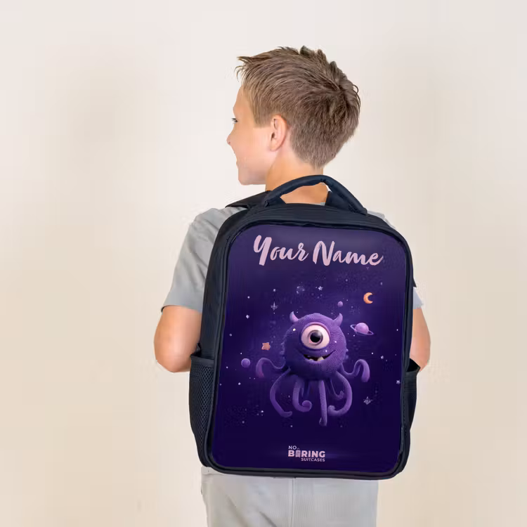 Kids backpack with name - Black - Cosmic tentacle monster — 2