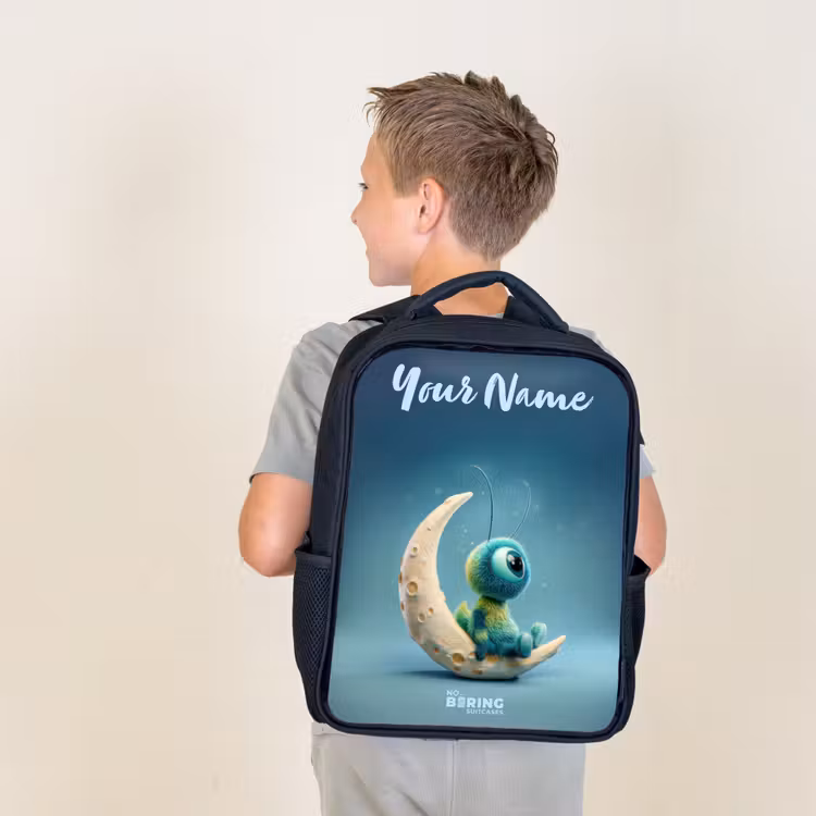 Kids backpack with name - Black - Dreamy Creature on the Moon — 2