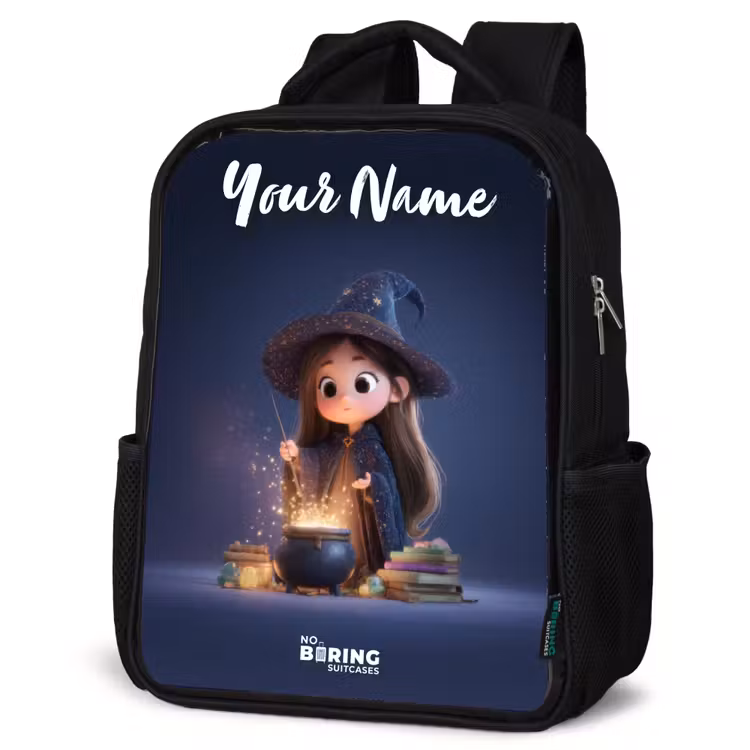 Kids backpack with name - Black - Enchanted girl with cauldron — 4