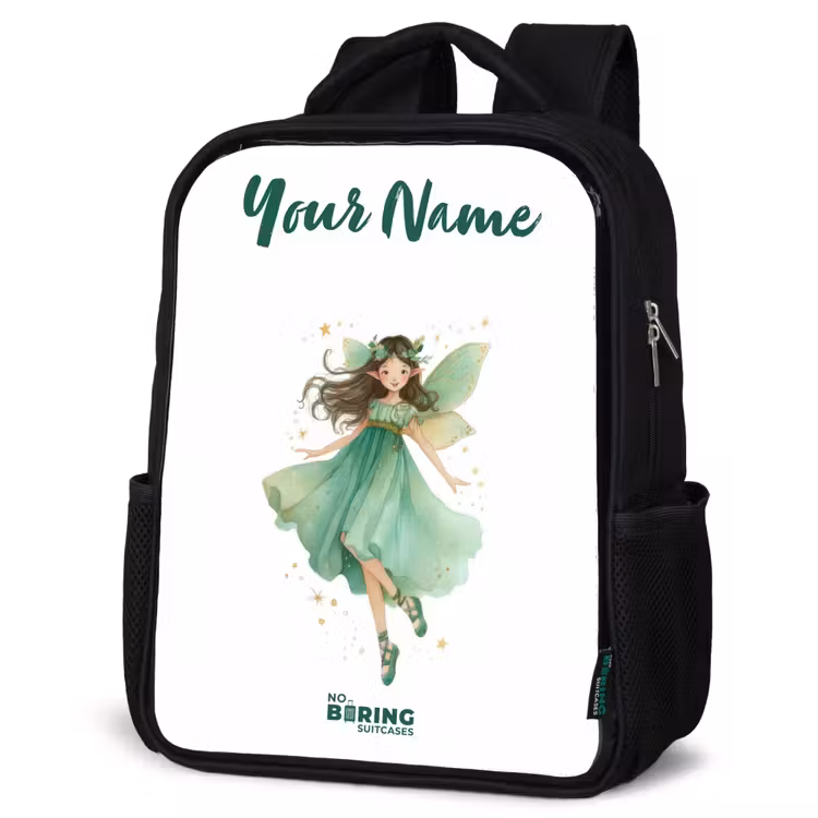 Kids backpack with name - Black - Floating green elf — 4