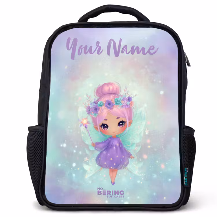 Kids backpack with name - Black - Flower fairy in pastel shine — 1