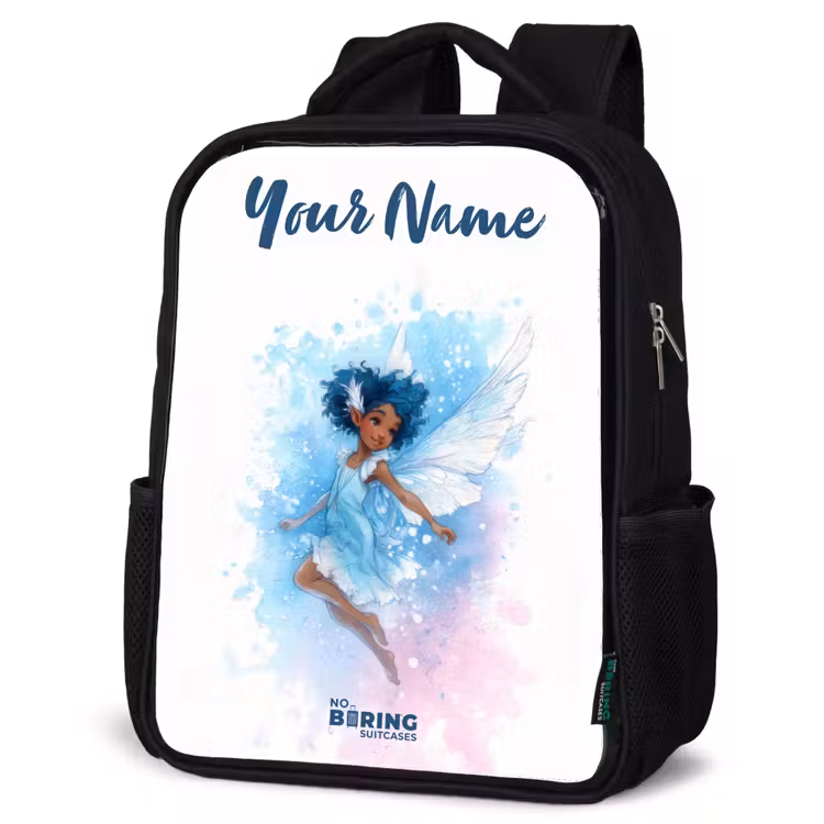 Kids backpack with name - Black - Flying fairy in shades of blue — 4