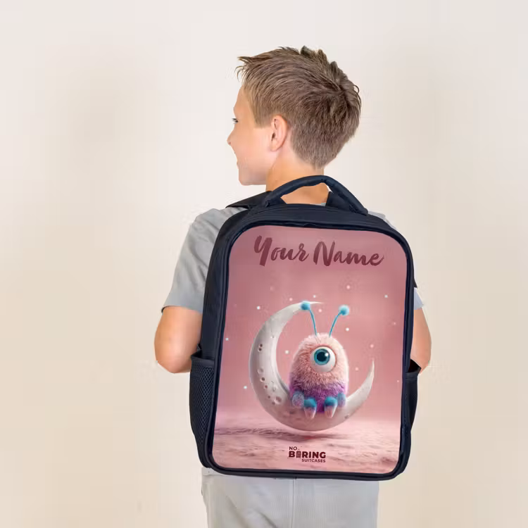 Kids backpack with name - Black - Moon rocker with Fluffy Weasel — 2