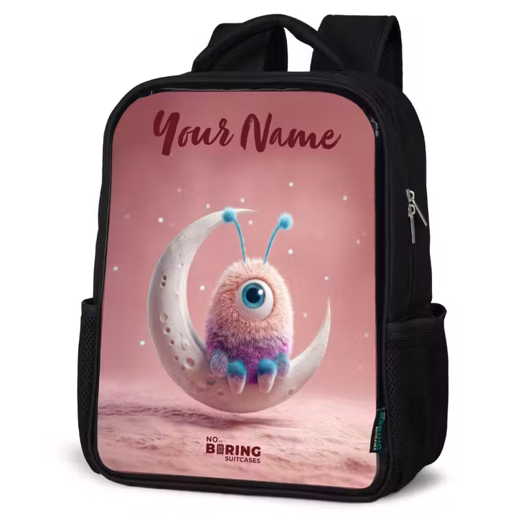 Kids backpack with name - Black - Moon rocker with Fluffy Weasel — 4