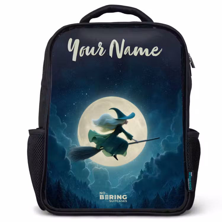Kids backpack with name - Black - Night Flight Over the Forest — 1