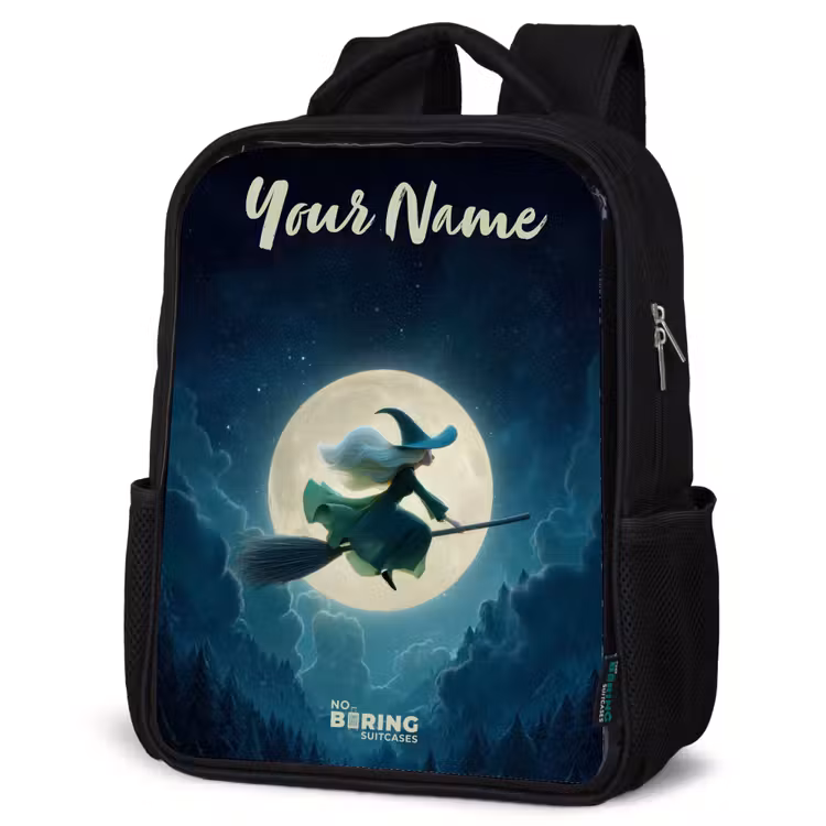 Kids backpack with name - Black - Night Flight Over the Forest — 4