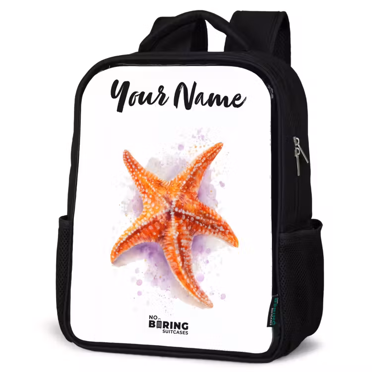 Kids backpack with name - Black - Orange Starfish Illustration — 4
