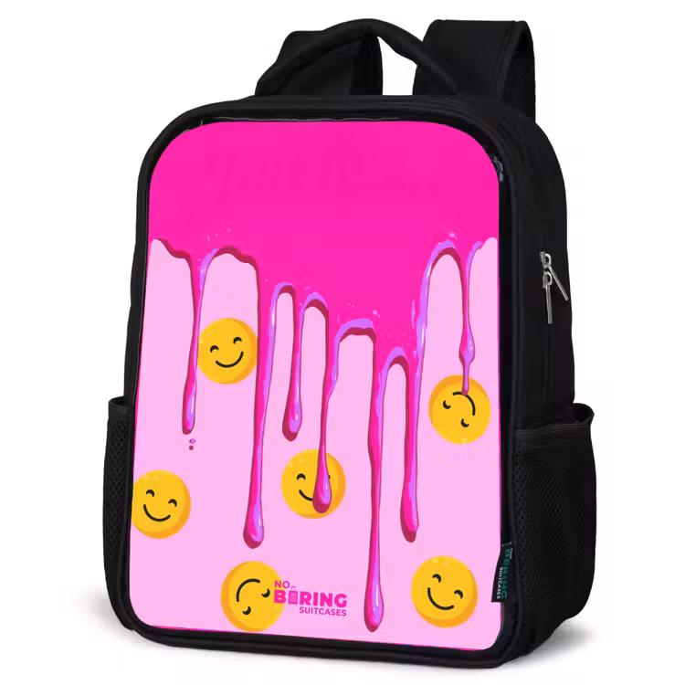 Kids backpack with name - Black - Paint - Smiley face - Pink — 4