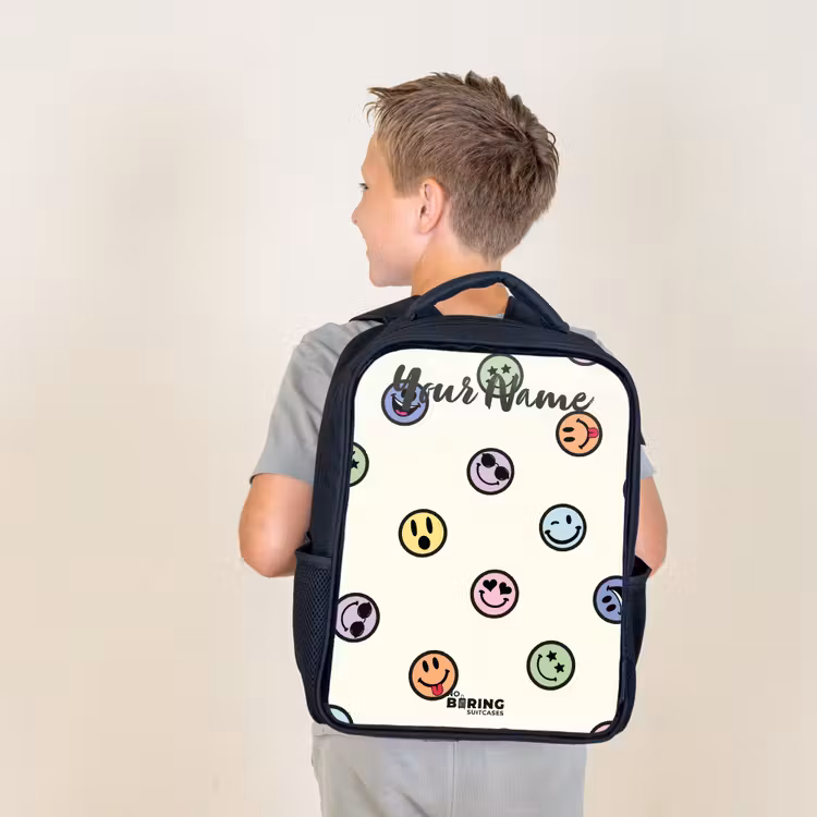 Kids backpack with name - Black - Playful smiley mix — 2