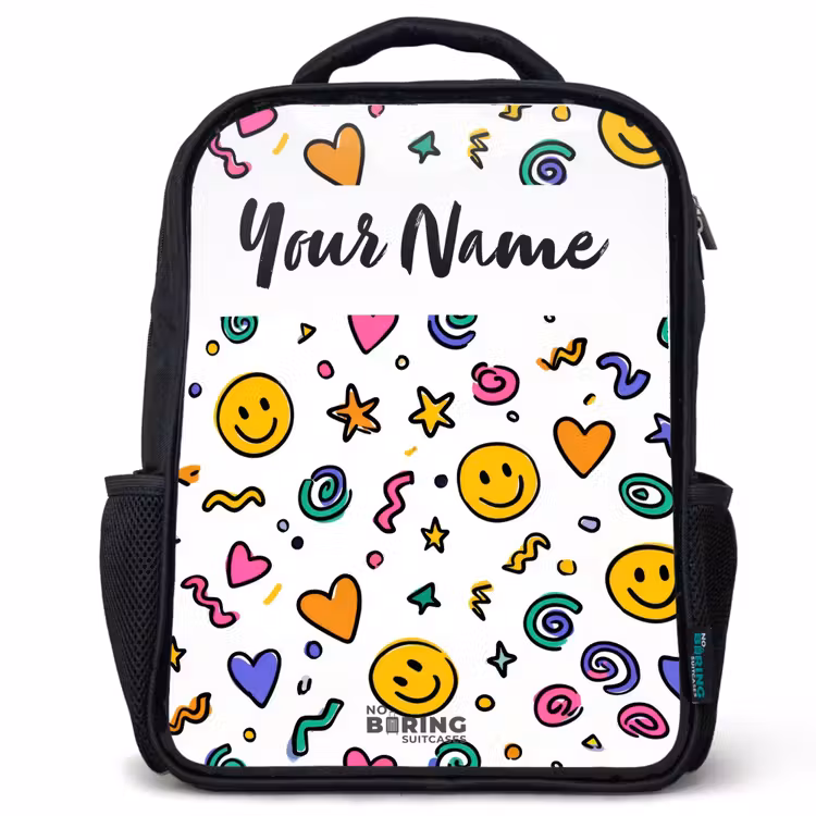 Kids backpack with name - Black - Smiley - Heart - Star — 1