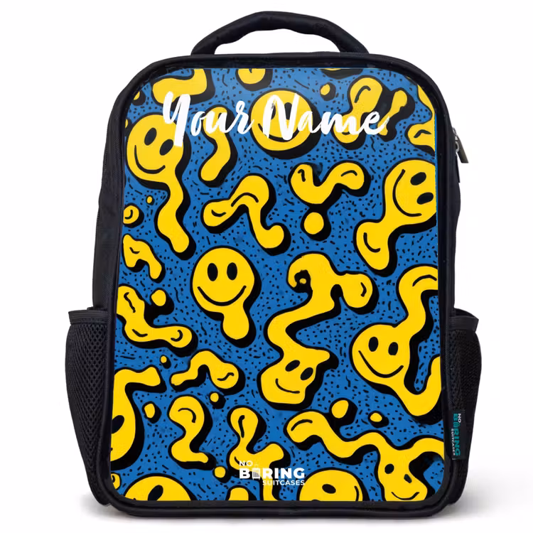 Kids backpack with name - Black - Smiley - Yellow - Blue — 1