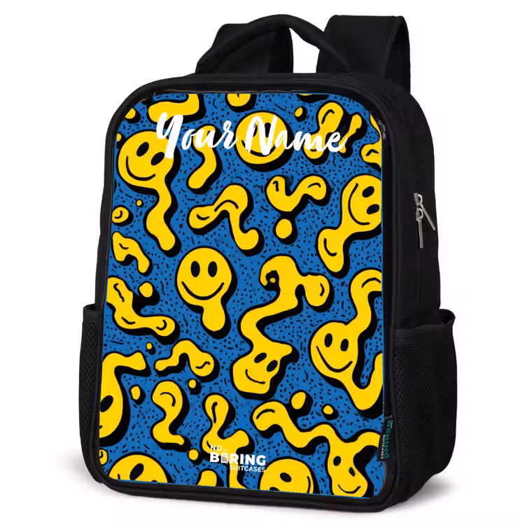 Kids backpack with name - Black - Smiley - Yellow - Blue — 4