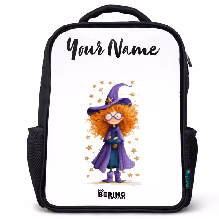 Kids backpack with name - Black - Star magic with curls — 1