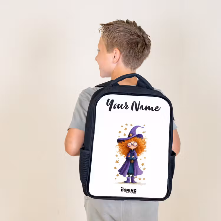 Kids backpack with name - Black - Star magic with curls — 2