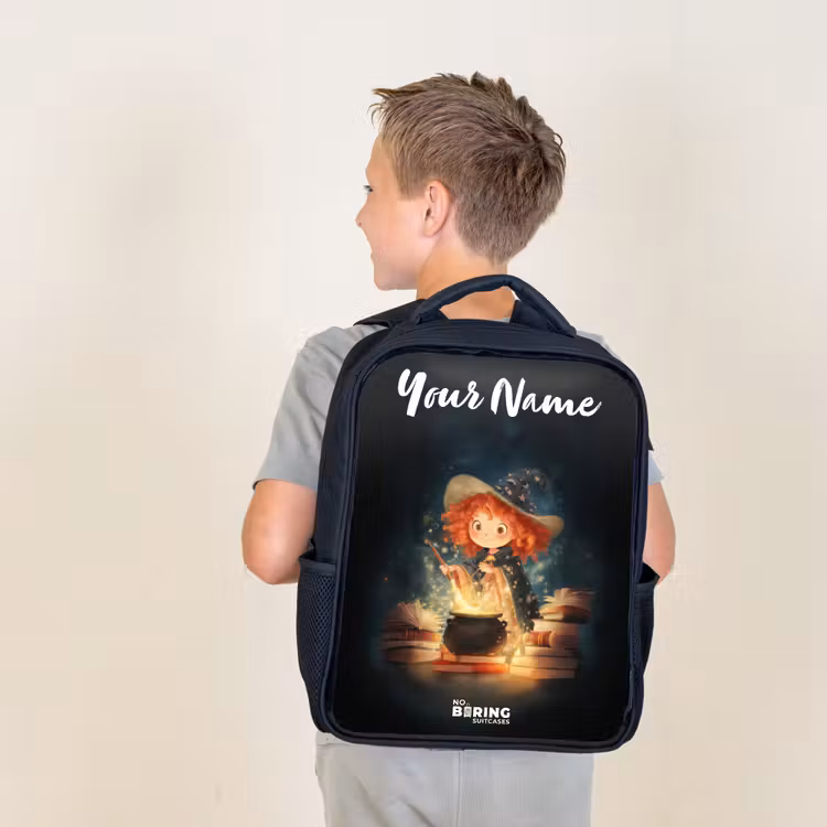 Kids backpack with name - Black - Witch with Sparkling Magic Potion — 2