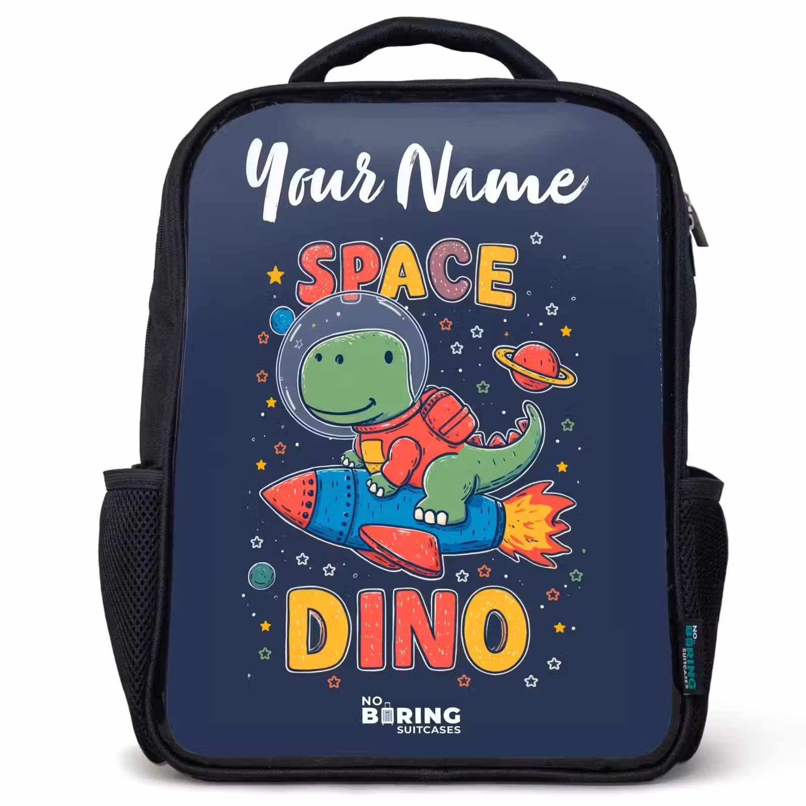 Kids backpack with name - Black - Dinosaur - Green - Rocket - Starry Sky — 1