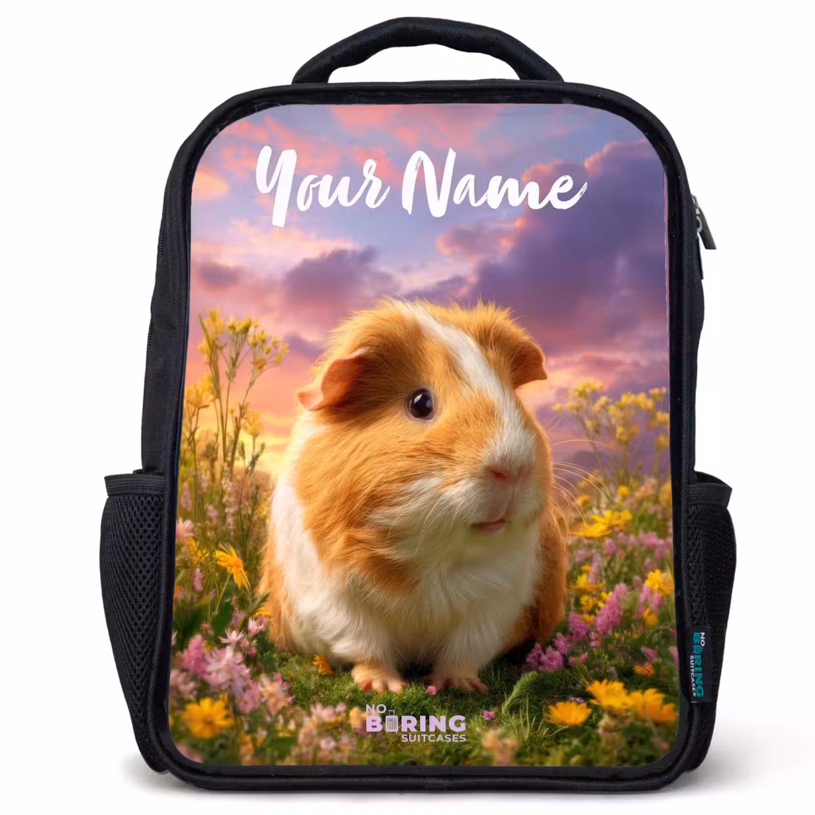 Kids backpack with name - Black - Guinea pig - Nature - Animal — 1